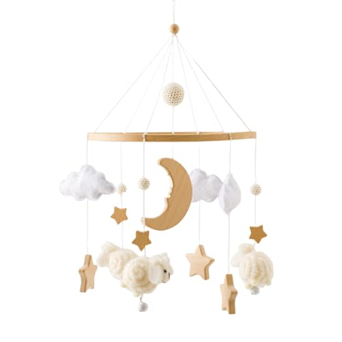 Baby Mobile for Crib, Montessori Baby Crib Mobile for Boys Girls for Bassinet, Nursery Decor for Infant Bedroom Hanging, Baby Mobile Soothe Toys -Gender Neutral Baby Gift (Beige)