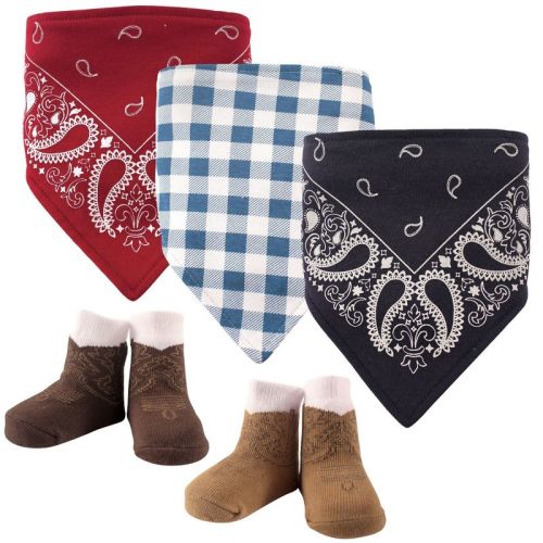 Hudson Baby Infant Boy Cotton Bib And Sock Set 5pk, Cowboy, One Size