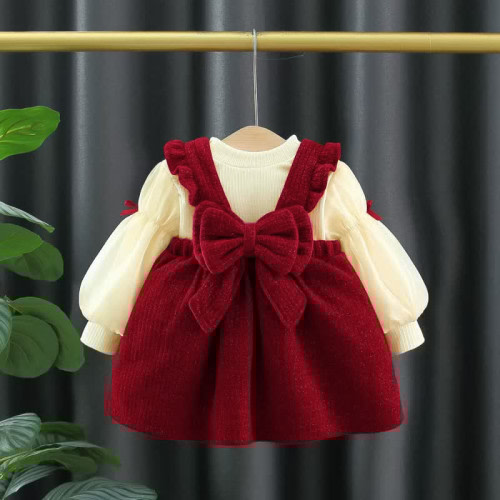 Baby 2-Piece Red Layered Bowknot Set