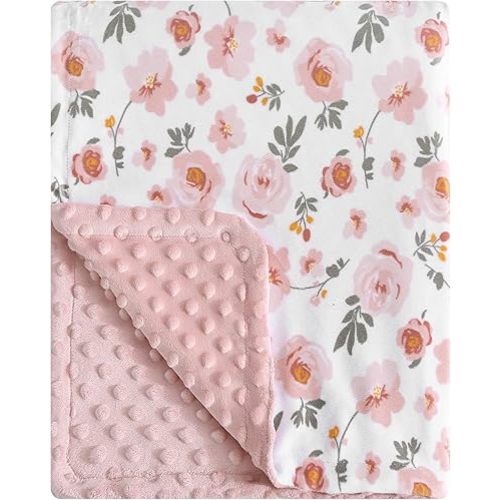 DaysU Silky Micro Soft Plush Baby Blankets for Girls with Print Floral Pattern and Soothing Raised Dots, Double Layer Bed Throws for Baby Crib, Blossom, Pink, 30x40 Inches
