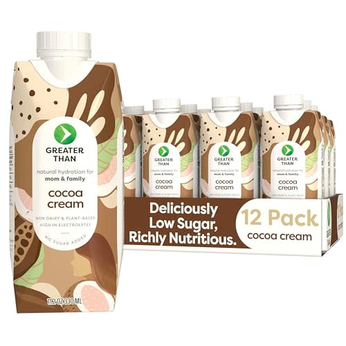 Greater Than Lactation Supplement Support, Coconut Water, Vitamins & Electrolyte Drink for Breastfeeding & Immune Support, Lactation Cookies Alt, Gluten Free, Low Sugar, 12 Pack, Chocolate Cocoa Cream