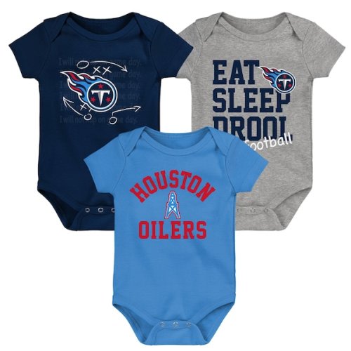 Tennessee Titans Newborn & Infant Three-Pack Eat, Sleep & Drool Retro Bodysuit Set - Navy/Light Blue/Heather Gray