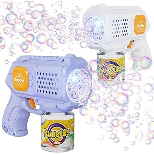 Panacare 2 Packs Bubble Gun,Automatic bubbele Maker with 10 Holes/Lighting,Bubble Maker Toy for Kids/Pets.10000+Rich Bubbles/Min with Bubble Solution.Best Gifts for Birthday/Party/Wedding