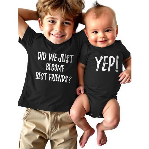 Tstars Did We Just Become Bestfriends? Big Brother Sister Little Bro Sis Matching Sibling Kids Shirt & Baby Bodysuit Set