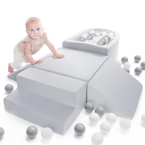 ZICOTO Fun Climbing Toy Set for Toddlers Aged 1-3 - The Perfect Set incl. Ball Pit & Climbing Blocks for Unlimited Indoor Fun - Soft Foam Play Gym for Baby/Kids to Safely Learn New Skills Inside
