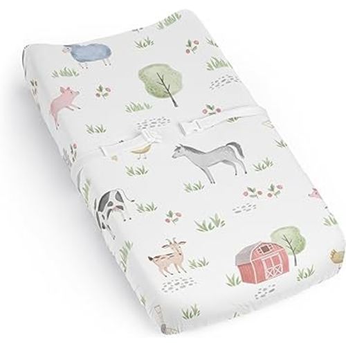 Sweet Jojo Designs Farm Animals Boy Girl Gender Neutral Unisex Baby Changing Pad Cover Sheet Infant Newborn Diaper Change Mat Cover Watercolor Farmhouse Barn Horse Cow Sheep Pig Goat Chickens Trees