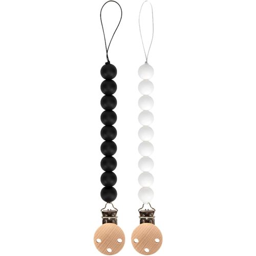 Silicone Pacifier Clip Holder for Baby, Fits Most Pacifier Styles, BPA-Free, 2 Pack (Black & White)