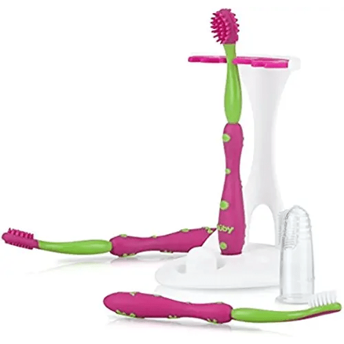 Nuby 4 Stage Oral Care Set System (Pink/Green)
