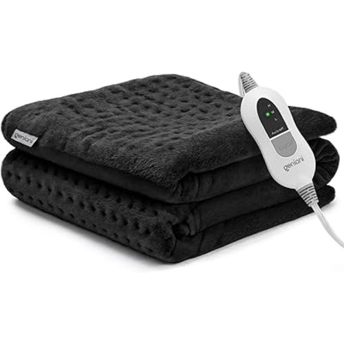 GENIANI Electric Throw – Heated Throw Blanket & Electric Blanket Throw, Heating Pad for Back Pain & Cramps Relief, Auto Shut Off, Washable, Moist Heat Pad for Neck & Shoulder (12"x24" Jet Black)