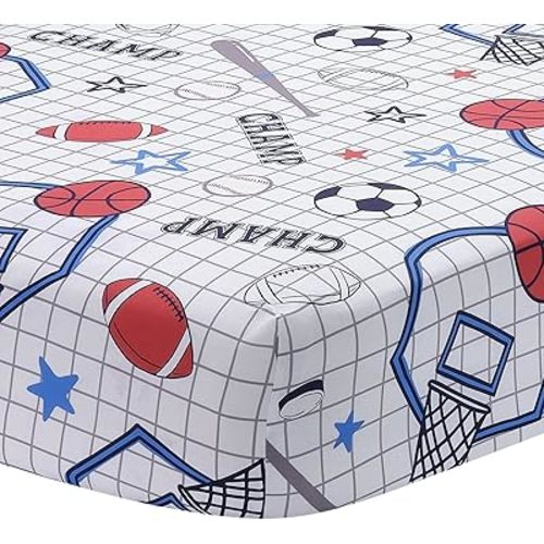Lambs & Ivy Baby Sports 100% Cotton Fitted Crib Sheet - Football/Basketball