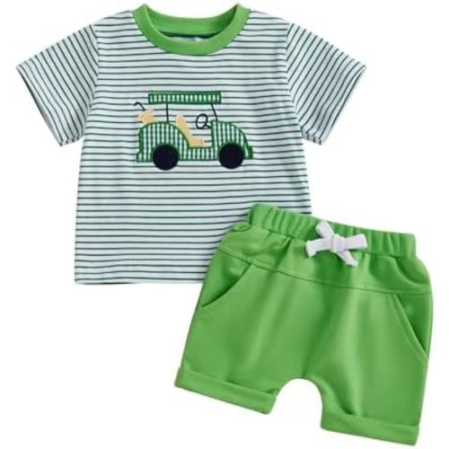 Summer Toddler Baby Boy Girl Golf Outfit Funny Letter Print Short Sleeve Shirt Jogger Shorts Infant Sets