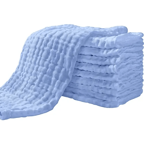 Yoofoss Muslin Burp Cloths for Baby 10 Pack 100% Cotton Baby Washcloths for Boys Girls Large 20''X10'' Super Soft and Absorbent Blue