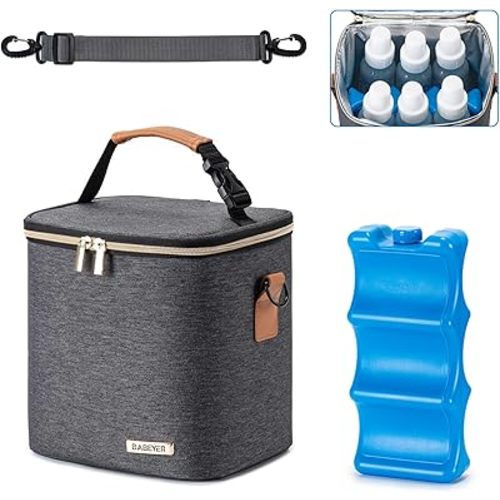 Breastmilk Cooler Bag with Ice Pack Fits 6 Baby Bottles Up to 9 Ounce, Baby Bottle Bag with Shoulder Strap for Nursing Mom Daycare,Dark Grey