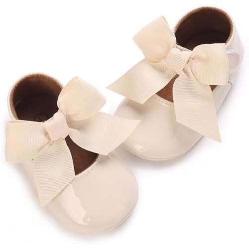 LAFEGEN Baby Girls Mary Jane Flats with Bownot Non Slip Soft Sole PU Leather Newborn Infant Toddler First Walker Cirb Dress Shoes