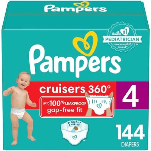 Pampers Diapers - Cruisers 360 - Size 4, 144 Count, Babyproof up to 100% Leakproof Pull-On Diaper