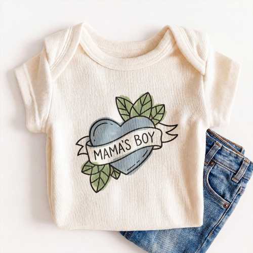 Mama's Boy Baby Onesie - Retro Tattoo Heart Cute Baby Bodysuit