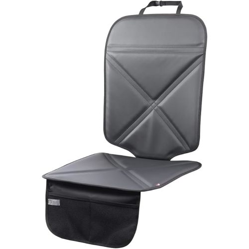 Car Seat Protector Leather Waterproof Child Safety Seat Protector Cover with Thick Pad and 2 Large Pockets Durable Kick Mat for All Auto Seat (Black)