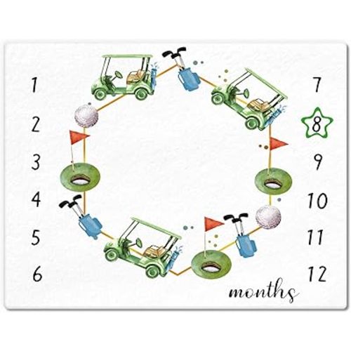 Golf Print Baby Monthly Milestone Blanket Newborn Baby Boy Green Gender Neutral Newborn and Nursery Essentials Personalized Ideas for Nursery Decor (Green, Golf)