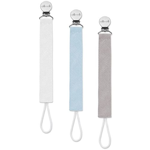 Ali+Oli Linen Strap Pacifier Clip (Sky) Set of 3 (10" x 1") Baby Pacifier Holder for Newborn Pacifiers & Teethers, Binky Clips, Silicone-Free Pacifier Clips