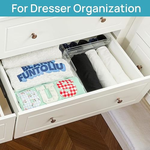 Vtopmart 12 Pack Drawer Dividers for Clothes, Adjustable 4" High Expandable from 10.6"-17" Dresser Drawer Organizer, Clear Plastic Separators for Dresser, Baby Clothing, Cosmetic and Office Storage