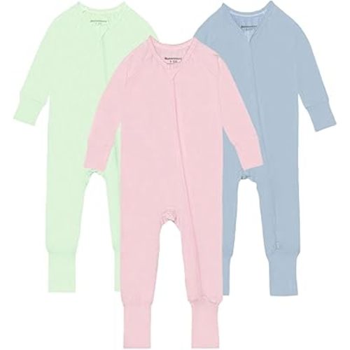 Baby Footless Pajamas,Rayon Made From Bamboo Footie Sleepers,Long Sleeve with Two Way Zipper Rompers 0-24 Months