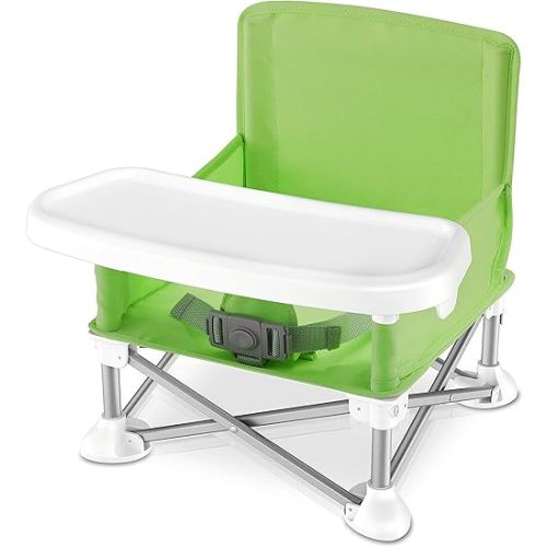 Serene Life Baby Seat Booster -Space Saver Toddler Booster Seat - Portable Pop and Open Sit Folding Booster Feeding Chair - Safety Belt/Food Tray/Travel Bag - SereneLife SLBS66G