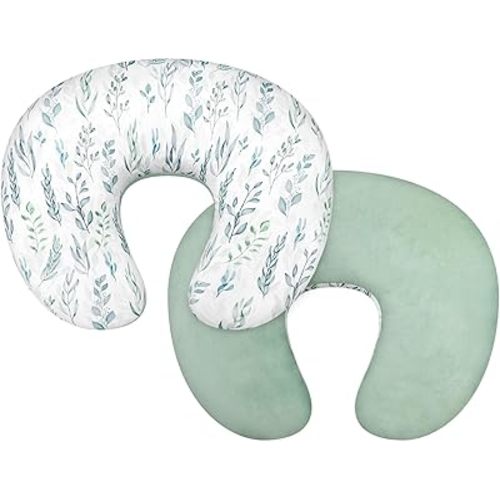DILIMI Nursing Pillow Cover, Soft Stretchy Nursing Cover for Breastfeeding Pillow, 1 Pack Reversible Removable Slipover for Baby Boy and Girls, Green Leaf
