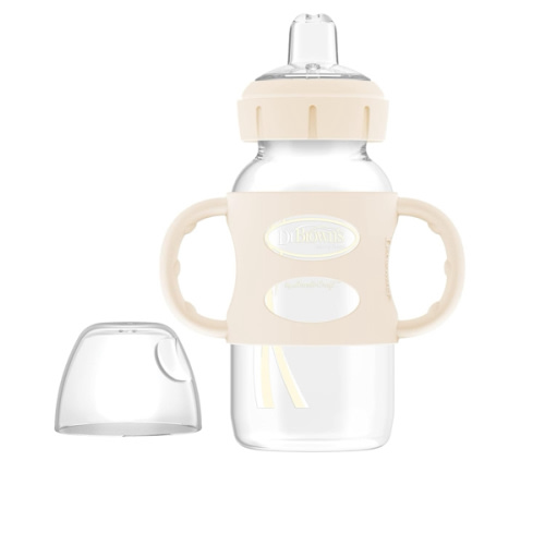 Dr. Brown's Milestones Wide-Neck Sippy Spout Bottle with 100% Silicone Handles, Easy-Grip Handles with Soft Sippy Spout, 9oz/270mL, Ecru, 1-Pack, 6m+