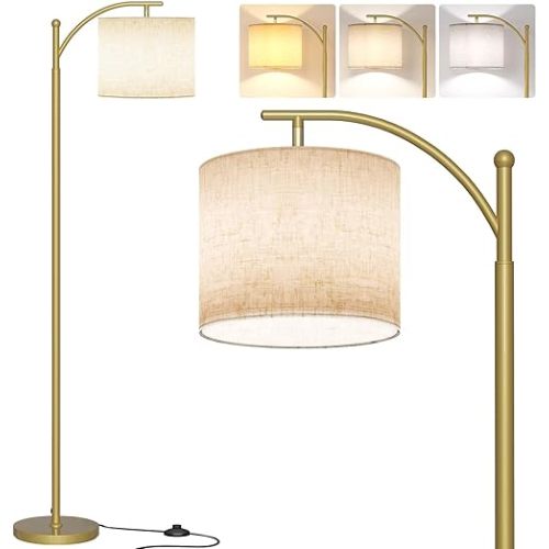 SUNMORY Arc Floor Lamp, Modern Floor Lamp with 9W 3 Color Temperatures Bulb, Metal Standing Lamps with Adjustable Hanging Lampshade, Tall Floor Lamps for Living Room, Bedroom, Office