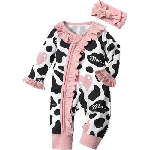 Infant Newborn Baby Girl Clothes Onesies for Baby Girl Long Sleeve Ruffle Baby Clothes with Headband