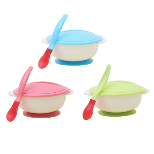 NIBOLOG Baby Toddler Anti Slip Suction Bowl with Temperature Spoon Lid Feeding Tableware