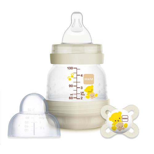 MAM Easy Start Anti Colic Bottle 4.5oz & Pacifier Set - Self-Sterilising - Newborn - 2 Piece Set - Ivory White - 0-2 months