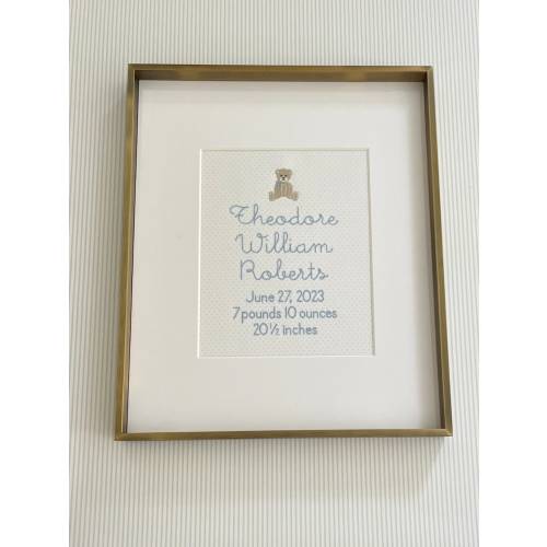 Bear Custom Embroidered Birth Announcement Wall Art
