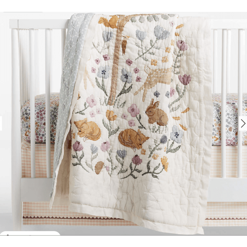 Wonderland Prairie Embroidered Organic Cotton Voile Baby Crib Quilt