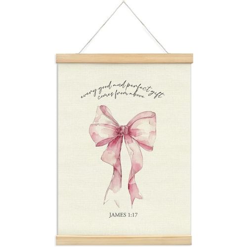 foedor Christian Wall Art,Trendy Coquette Bow Themed Gifts,Christian Scripture Wall Art Poster Hanger Frame,Bible Verses Posters Wall Art Decor,Christian Decor for Bedroom Living Room Office 12x16(pink)