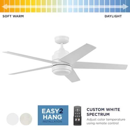 Harbor Breeze Carlow 52-in White with White/Driftwood Blades Color-changing Indoor/Outdoor Ceiling Fan with Light and Remote (5-Blade) 43292 at Lowes.com