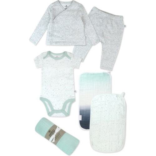 Baby 6-Piece Take Me Home Organic Cotton Gift Set, 0-3M, Twinkle Star White/ Sage