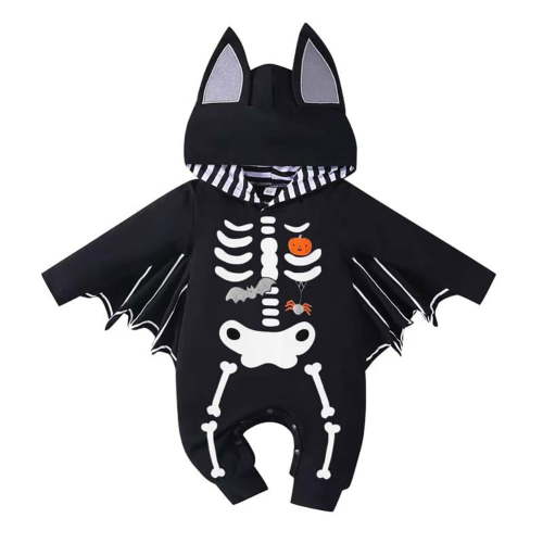 IBTOM CASTLE Newborn Baby Bat Costume Halloween Cosplay Cloak Romper with Wings Ears Hoodie My First Halloween Outfit for Boy Girl 3-6 Months Black Skull Spider