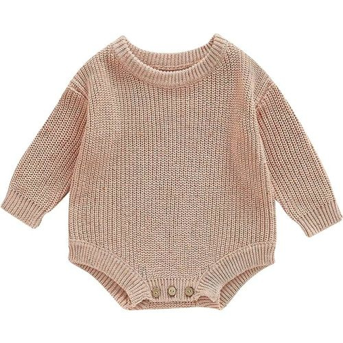 FYBITBO Baby Girl Boy Sweater Knit Oversized Pullover Sweatshirt Romper Onesie Warm Fall Winter Clothes Outfit Newborn - Dots of Color-pink - 3-6 Months