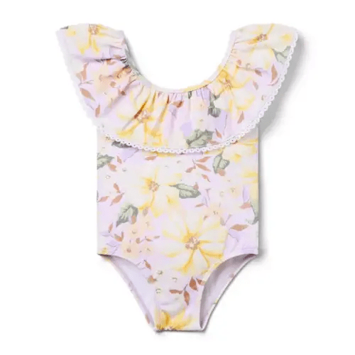 Girl Lavish Lilac Floral Recycled Floral Ruffle Swimsuit by Janie and Jack