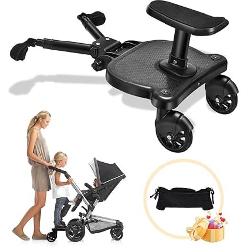 Universal Stroller Board 2 in 1 Sit and Stand Stroller Glider Board with Detachable Seat and Portable Carrying Bag Buggy Board for 99% Strollers Holds Children Up to 55 LBS Black