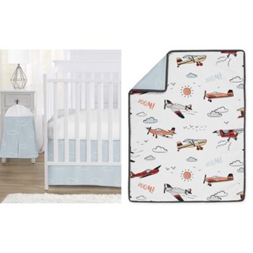 Sweet Jojo Designs Boy Baby Crib Bedding Set - Airplane Red And Blue Collection 4pc