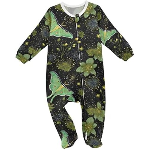 Plaaee Unisex-baby One-piece Footie,Luna Moth Stars Zip Up Jumpsuit Footed Sleep and Play 3-24M