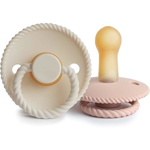 FRIGG Rope Natural Rubber Baby Pacifier | Made in Denmark | BPA-Free (Blush/Cream, 6-18 Months)