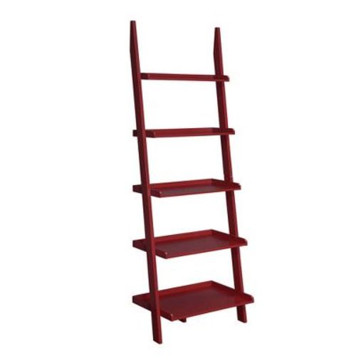 Breighton Home 72.25" American Heritage Bookshelf Ladder Cranberry Red: Mid-Century Modern, 5-Tier Storage