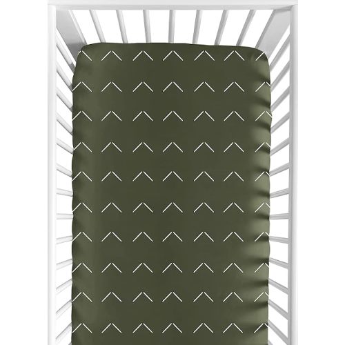 Sweet Jojo Designs Hunter Green Boho Arrow Boy or Girl Fitted Crib Sheet Baby or Toddler Bed Nursery - White Bohemian Tribal Southwest Chevron Geometric Herringbone Woodland Gender Neutral