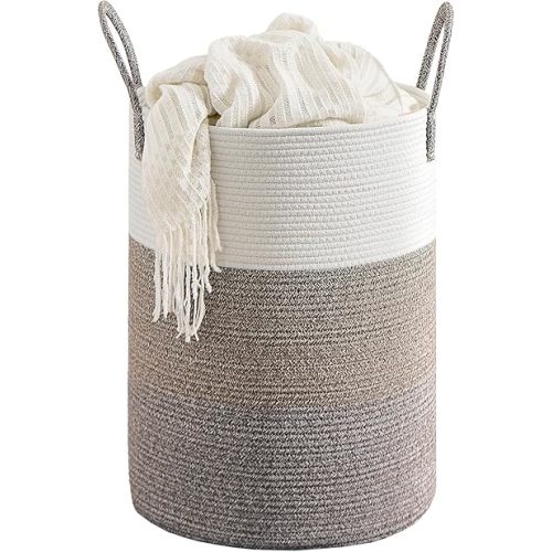 CLHMILY&Z 60L Laundry Basket Round Storage Rope Basket - 15x20.5 Inches - Laundry Hamper in Bedreoom and Mutil Storage Bin for Blankets, Toys, and Nursery Essentials