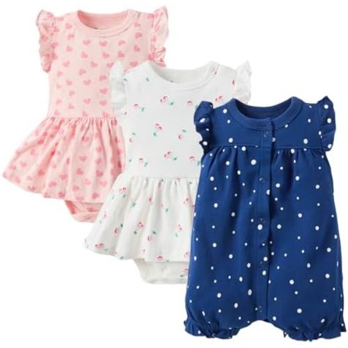 Baby Infant Girls Ruffled Sleeve Jumpsuit Dress Set Toddler Girls One-Piece Cotton Outfits