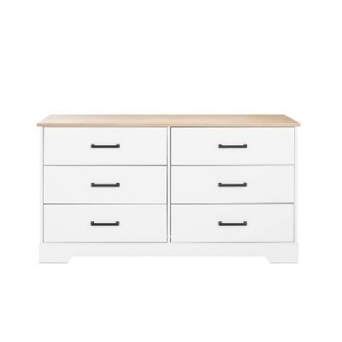 Prepac Rustic Ridge Farmhouse 6 Drawer Bedroom Dresser White/oak