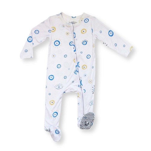 Evil Eye Bamboo Baby Footie, Baby Onesie, Evil Eye Bamboo Toddler PJ&#39;s, Greek Baby, Arab Ayn Newborn, Lucky Eyes